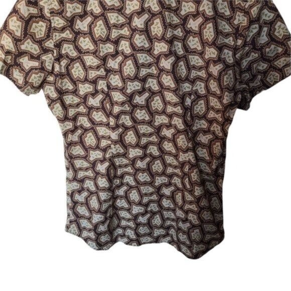 Miu Miu Mens Casual Button Down Shirt Graphic Print Logo All Over Green Brown - Picture 14 of 16